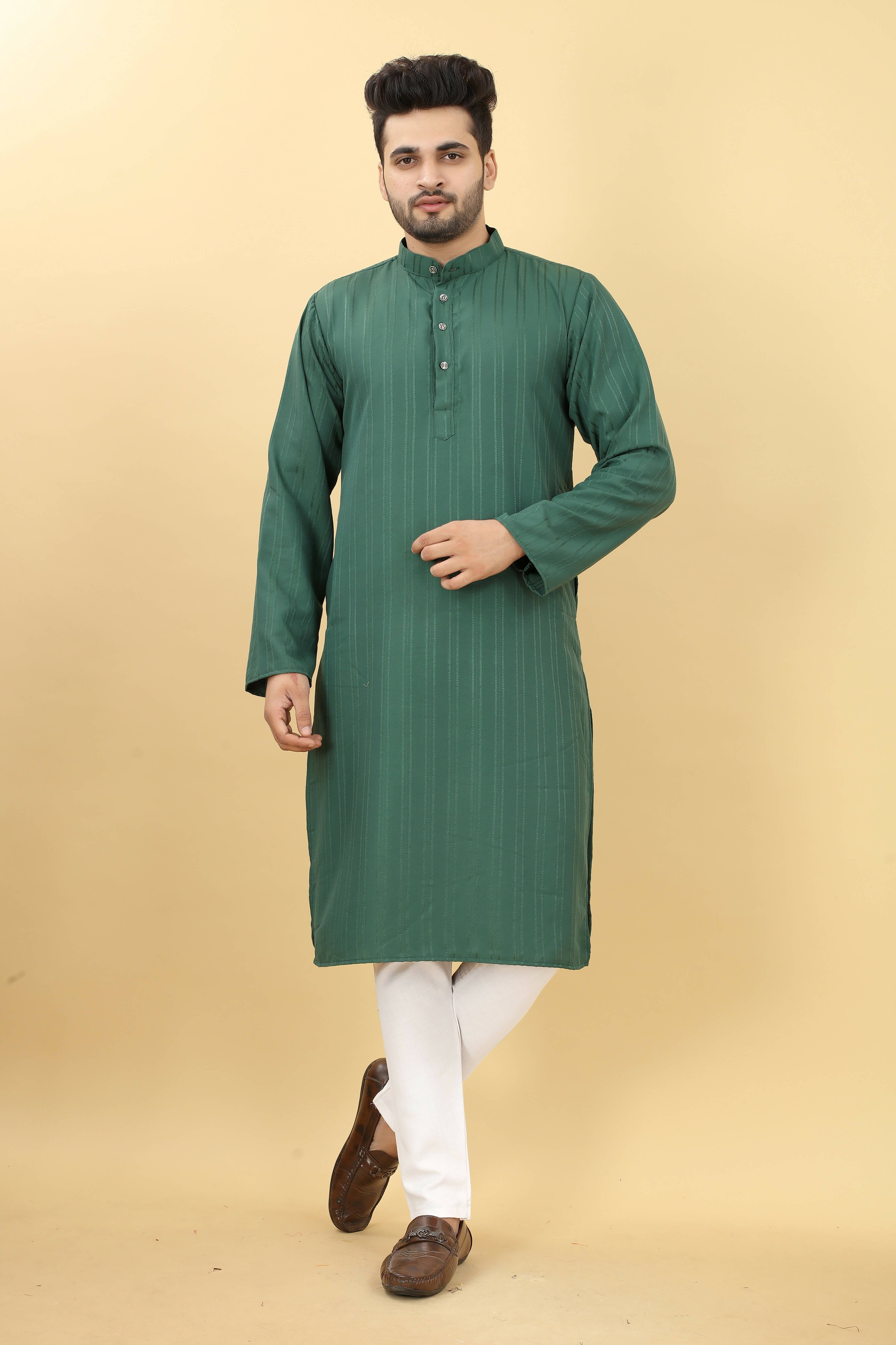 Green Viscose Polyester Solid Men's Kurta - Mahotsav - Distacart