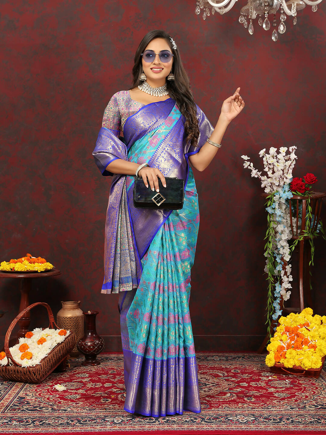Lorenvalley Fashion Skyblue Cotton Woven Design Zari Meenakari Weaving Saree - Distacart