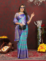 Thumbnail for Lorenvalley Fashion Skyblue Cotton Woven Design Zari Meenakari Weaving Saree - Distacart
