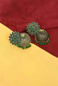 Thumbnail for Mominos Fashion Johar Kamal Beautiful Kundan Work Jhumka With Green Beads - Distacart
