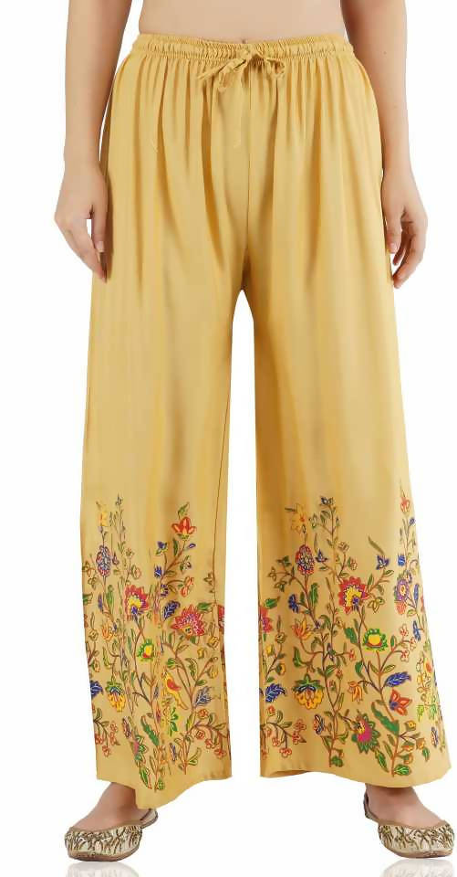 Mominos Fashion Golden Floral Design Palazzo