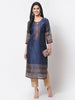 Myshka Navy Blue Printed Chanderi Silk 3/4 Sleeve Round Neck Casual Kurta