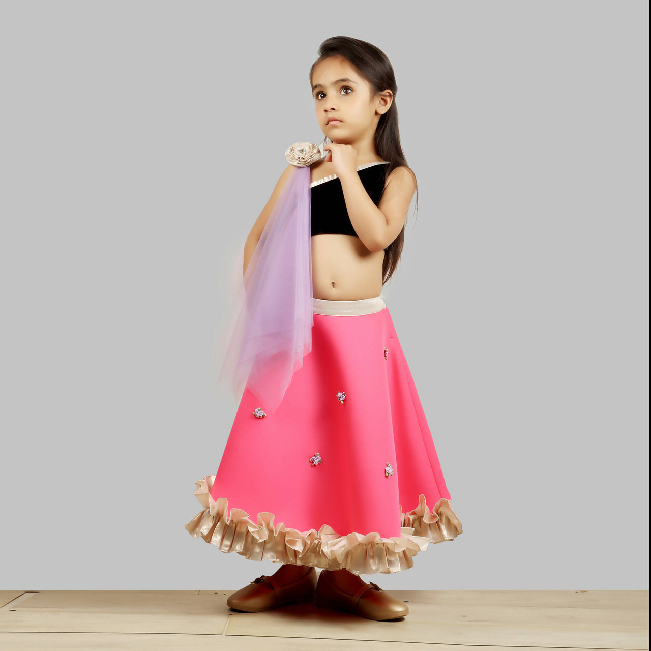 Pink Cow Fashions Black & Pink Ghagra Choli With Dupatta - Distacart