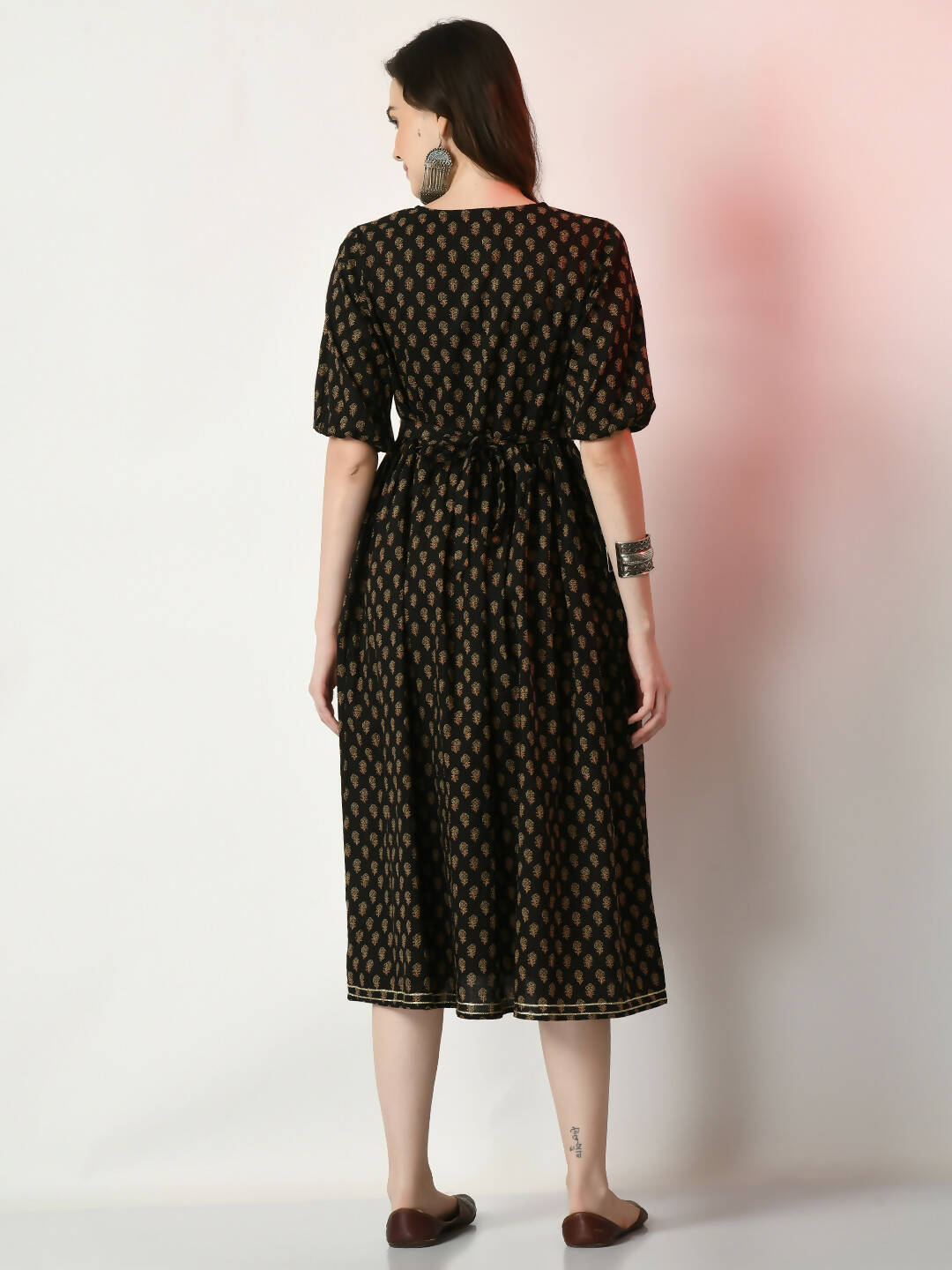 Myshka Women's Black Floral Printed Empire Dress - Distacart