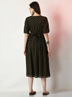 Thumbnail for Myshka Women's Black Floral Printed Empire Dress - Distacart