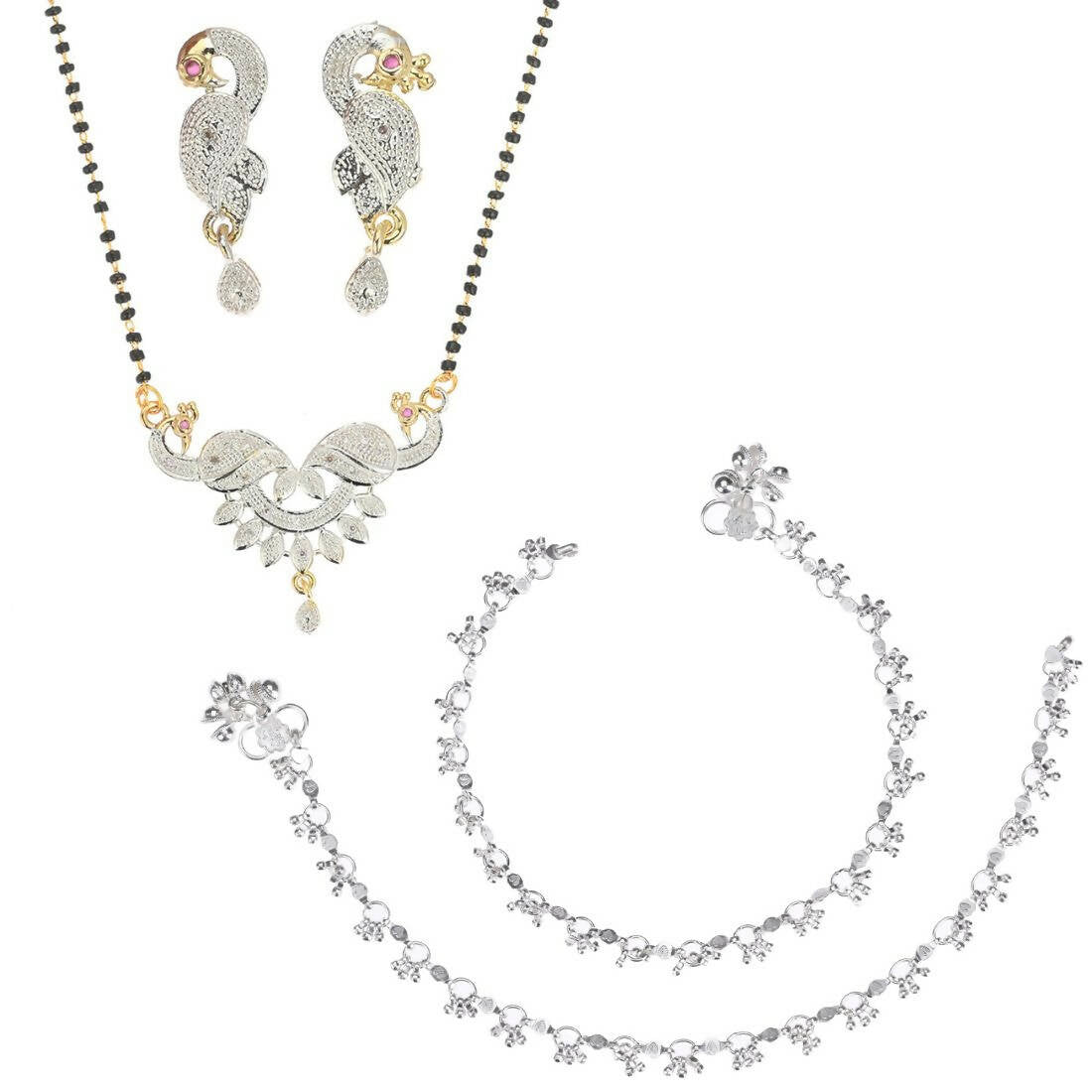 AanyaCentric Gold-plated Mangalsutra Pendant Earring Set & Silver Plated Anklet - Distacart