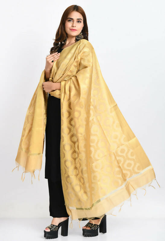 Mominos Fashion Moeza Women's Banarsi Silk All Over Woven Design Golden Dupatta - Distacart