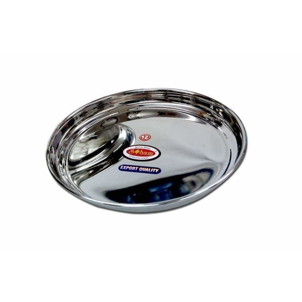 Soham Stainless Steel Round Lunch Plate/Dinner Plate, Tiffin Plate,Food Plate -Plain Design-3 PC - Distacart