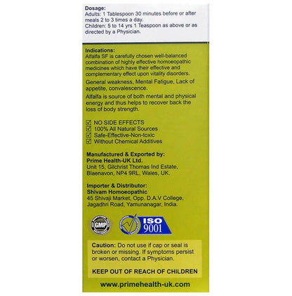 Prime Health Uk Alfalfa SF Tonic - Distacart