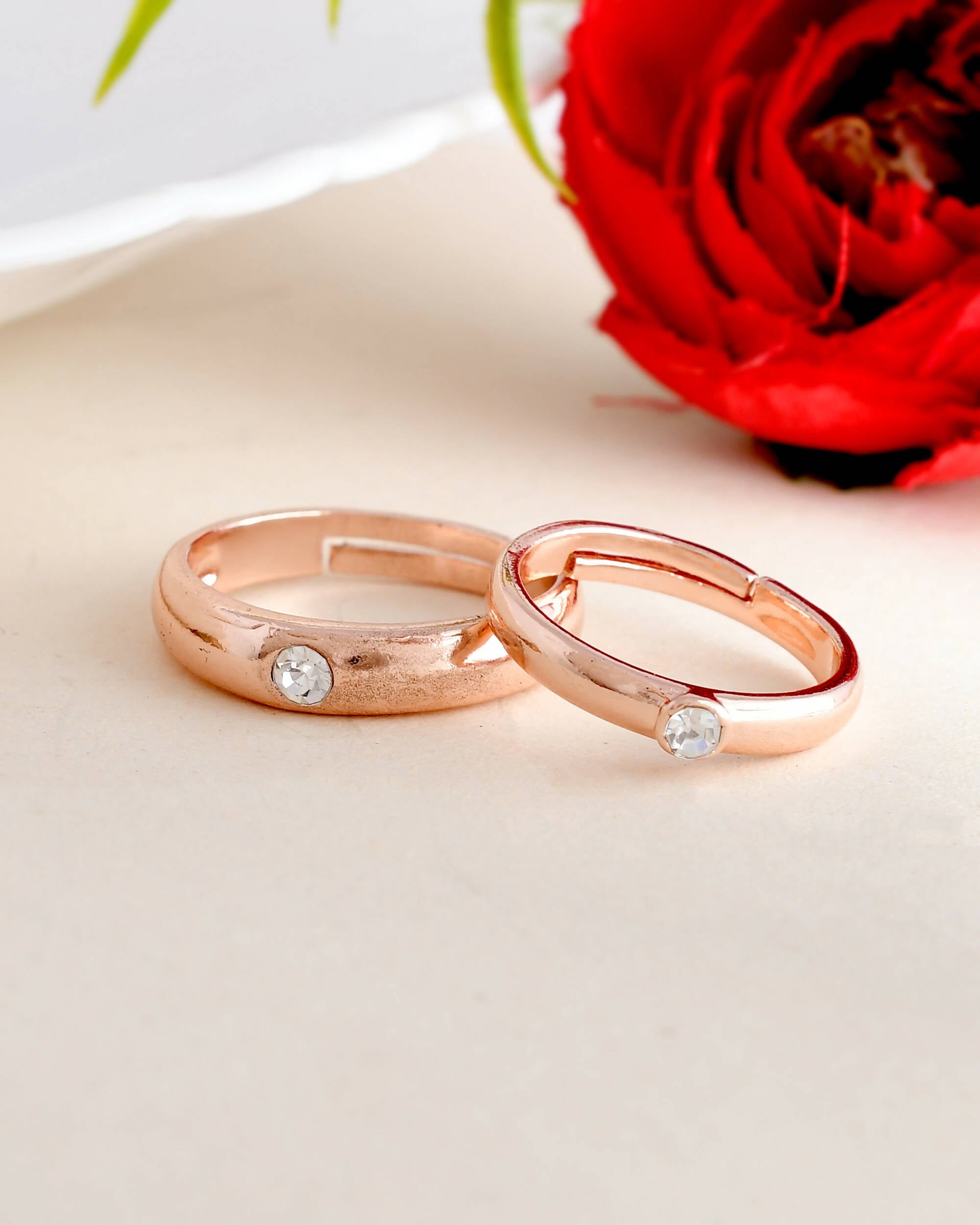 VOJ Stainless Steel Cubic Zirconia Gold Plated Adjustable Couple Ring Set - Distacart