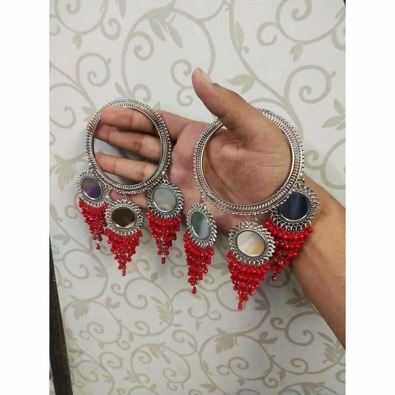 Stylish And Trendy Red Pearls Latkan Bangles