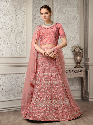Myra Dusty Pink Net Heavy Embroidered Lehenga Choli - Distacart