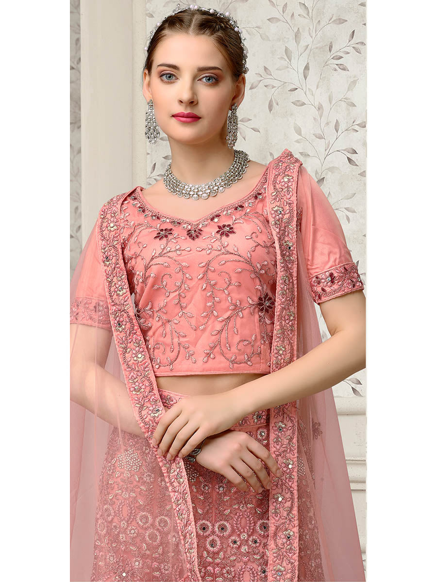 Myra Dusty Pink Net Heavy Embroidered Lehenga Choli - Distacart