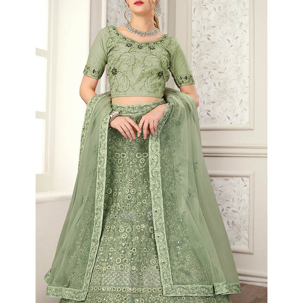 Myra Pista Net Heavy Embroidered Lehenga Choli - Distacart