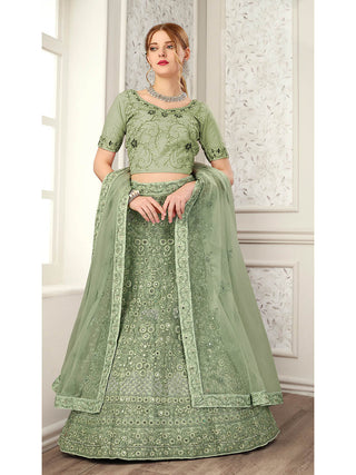 Myra Pista Net Heavy Embroidered Lehenga Choli - Distacart