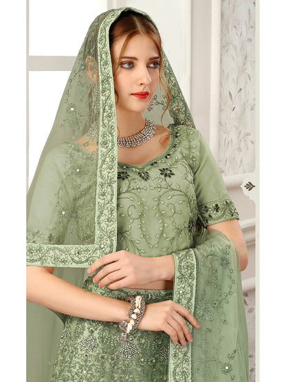 Myra Pista Net Heavy Embroidered Lehenga Choli - Distacart