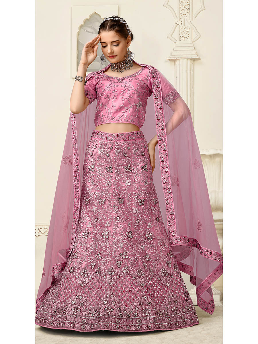 Myra Lilac Net Heavy Embroidered Lehenga Choli - Distacart