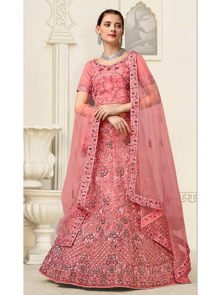 Myra Dusty Pink Net Heavy Embroidered Lehenga Choli - Distacart