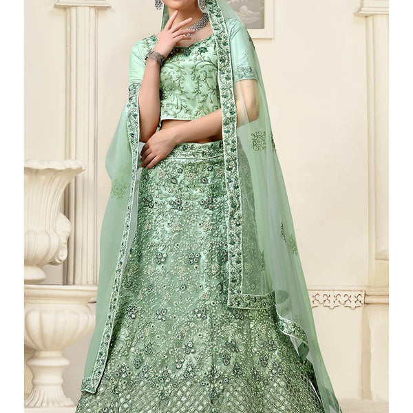 Myra Pista Net Heavy Embroidered Lehenga Choli - Distacart