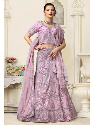 Myra Lilac Net Heavy Embroidered Lehenga Choli - Distacart