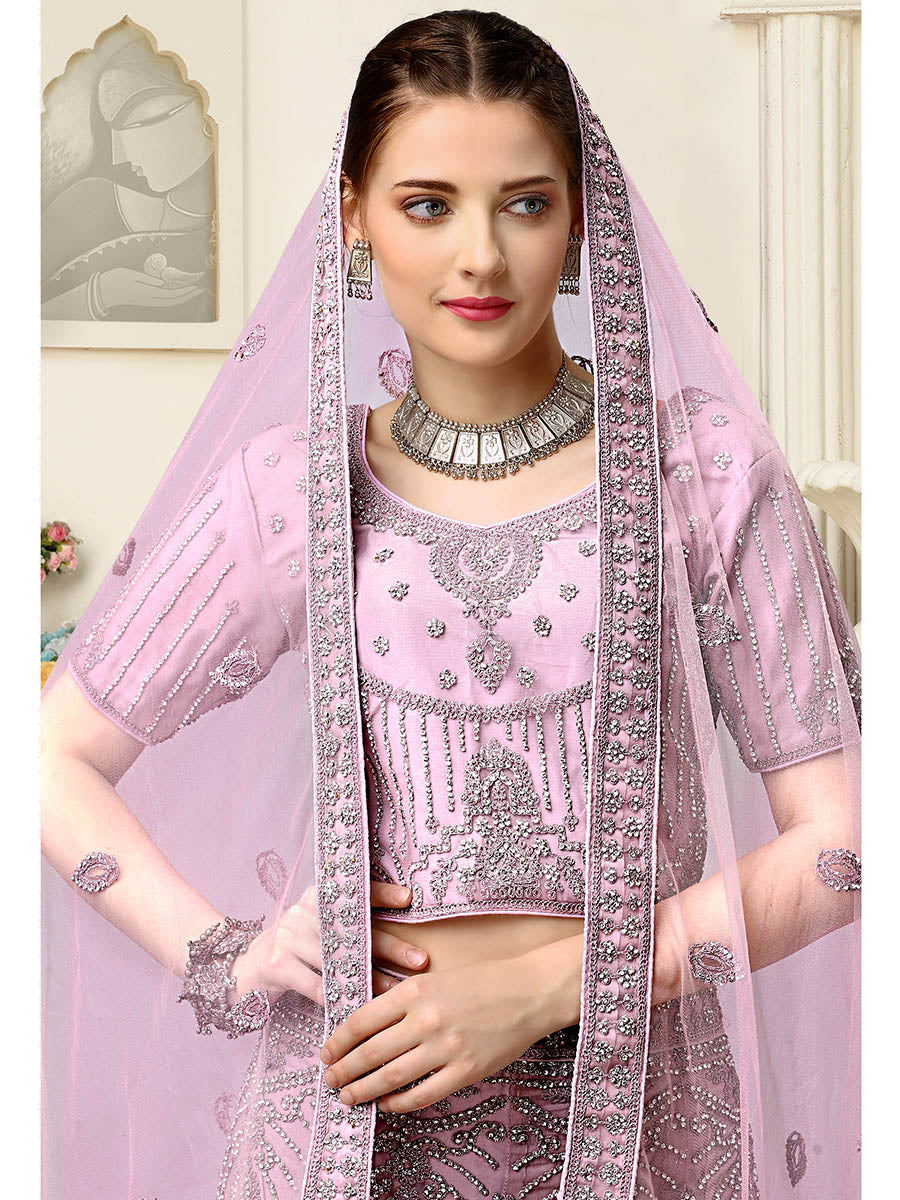 Myra Lilac Net Heavy Embroidered Lehenga Choli - Distacart