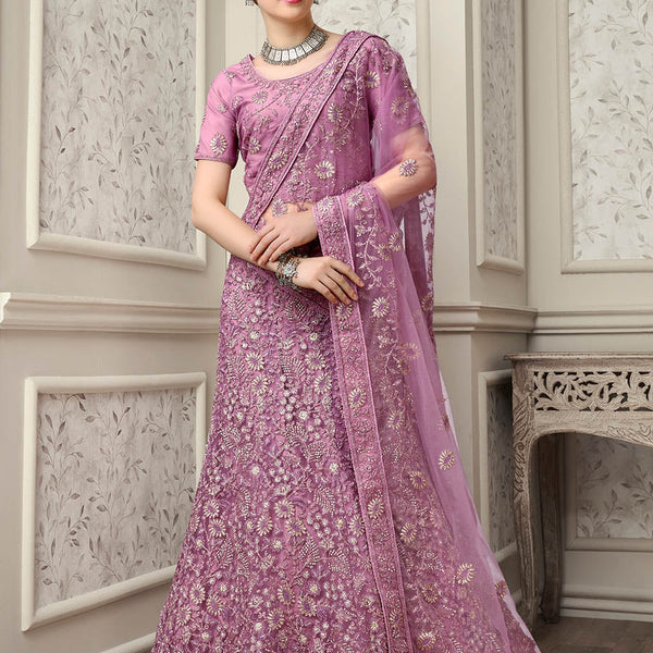 Myra Lilac Net Heavy Embroidered Lehenga Choli - Distacart