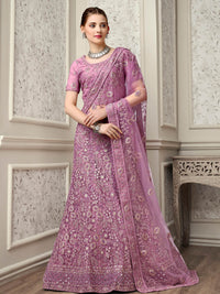 Thumbnail for Myra Lilac Net Heavy Embroidered Lehenga Choli - Distacart