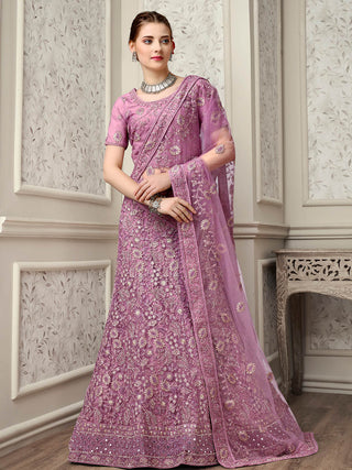 Myra Lilac Net Heavy Embroidered Lehenga Choli - Distacart