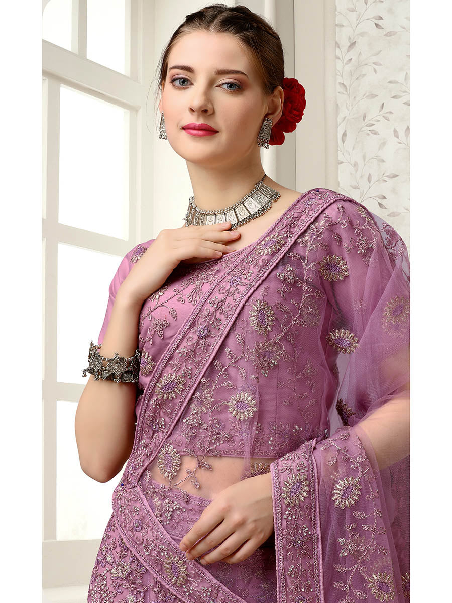 Myra Lilac Net Heavy Embroidered Lehenga Choli - Distacart