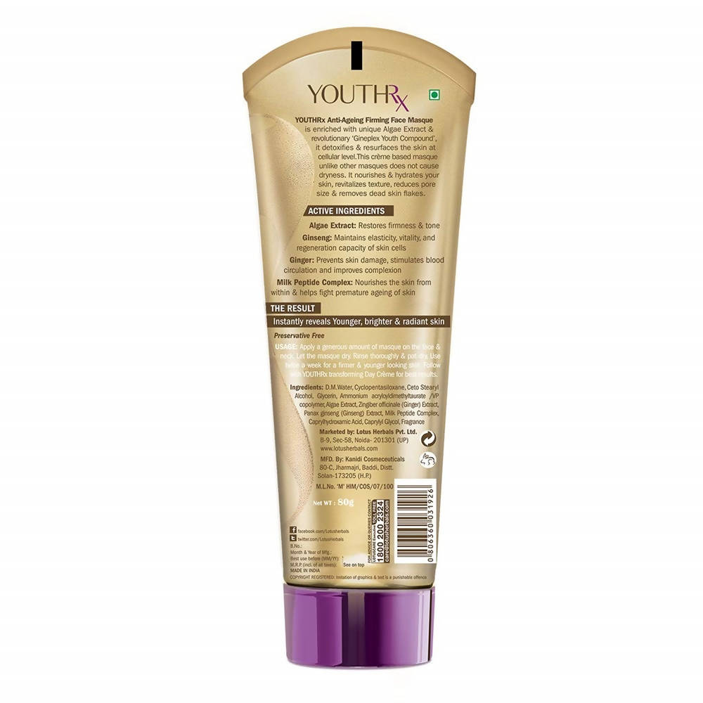 Lotus Herbals Youth RX Gineplex Youth Compound Anti Ageing Firming Face Masque - Distacart