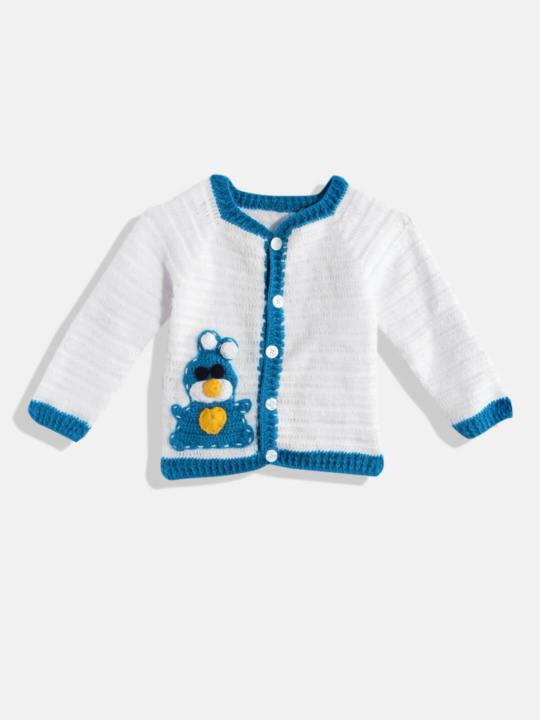 Chutput Kids Woollen Hand Knitted Full Sleeves Cardigan - White - Distacart