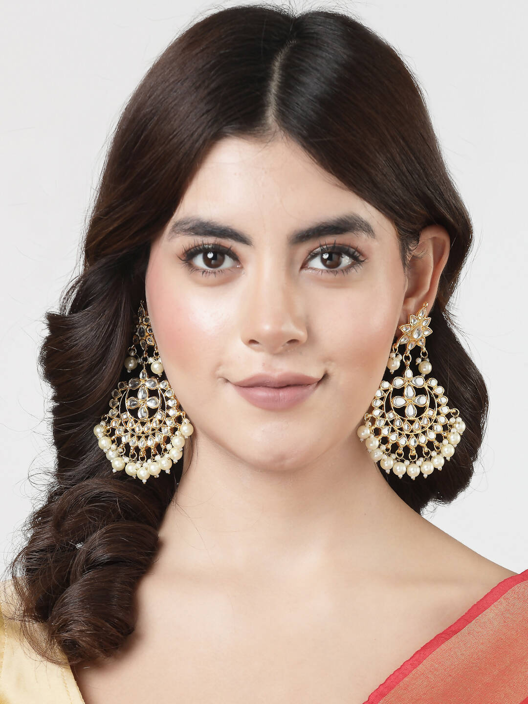 NVR Women's Gold Plated Kundan Chandbali Earrings - Distacart