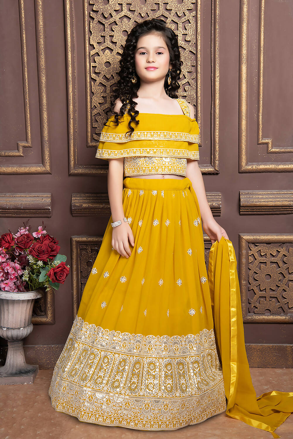 Kids Functional Designer Yellow Georgette Lehenga Choli - Aaradhna - Distacart