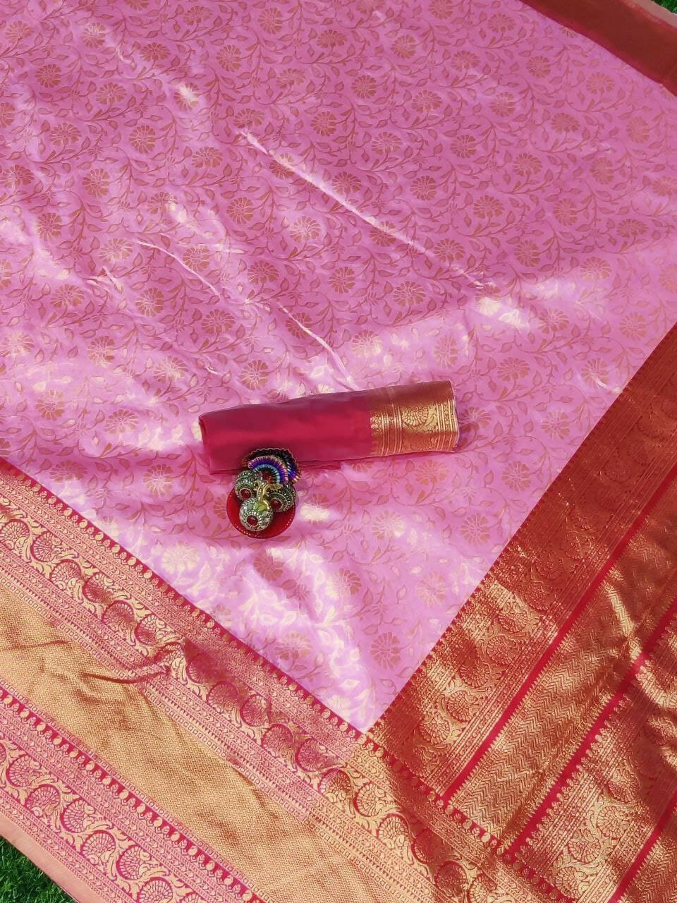 DEIANA'S Beautiful Golden Jari with New Design Soft Lichi Silk Saree - Pink - Distacart