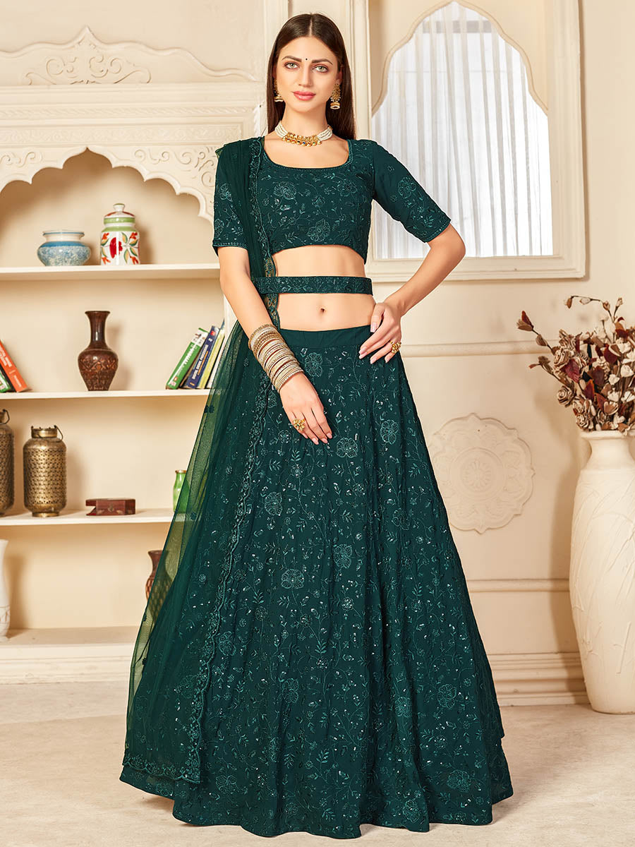 Myra Green Georgette Embroidered Lehenga - Distacart