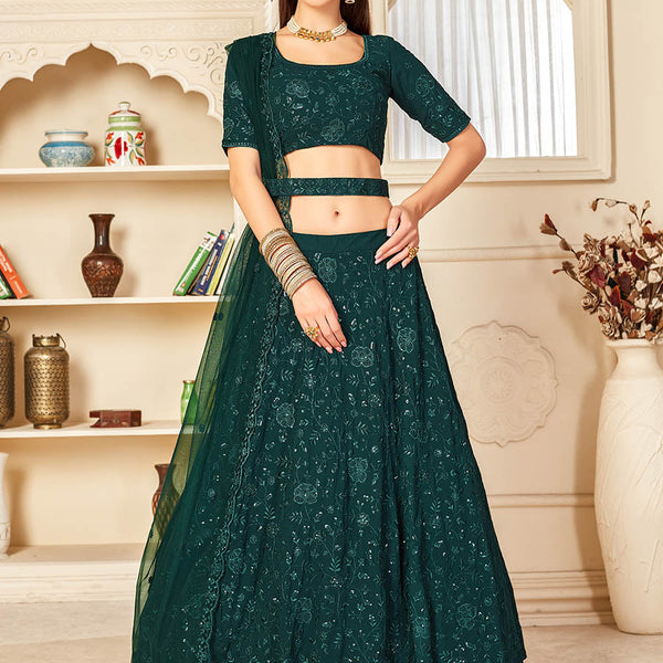 Myra Green Georgette Embroidered Lehenga - Distacart