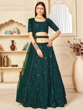 Myra Green Georgette Embroidered Lehenga - Distacart