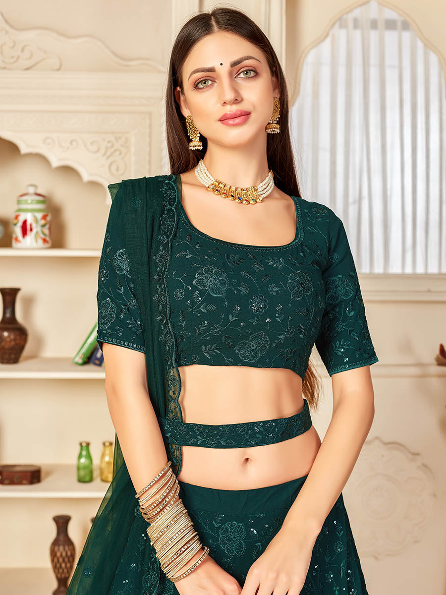 Myra Green Georgette Embroidered Lehenga - Distacart
