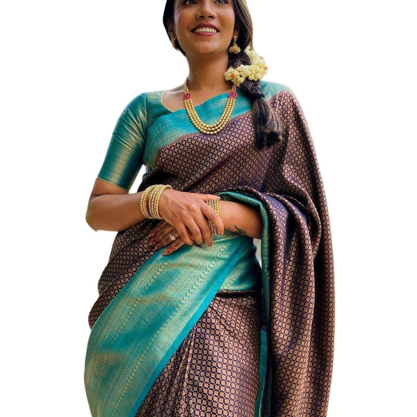 Vamika Weaving Banarasi Jacquard Purple Kanjivaram Saree - Distacart