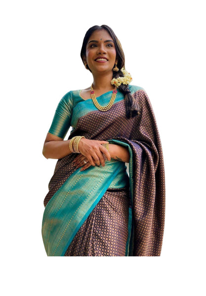 Vamika Weaving Banarasi Jacquard Purple Kanjivaram Saree - Distacart