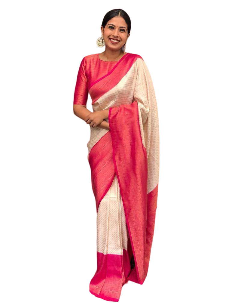 Vamika Weaving Banarasi Jacquard white Kanjivaram Saree - Distacart