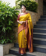 Thumbnail for Vamika Weaving Banarasi Jacquard yellow Kanjivaram Saree - Distacart