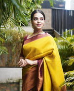 Thumbnail for Vamika Weaving Banarasi Jacquard yellow Kanjivaram Saree - Distacart