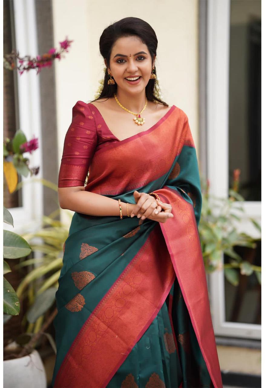 Vamika Weaving Banarasi Jacquard Green Kanjivaram Saree - Distacart