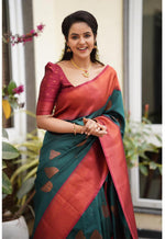 Thumbnail for Vamika Weaving Banarasi Jacquard Green Kanjivaram Saree - Distacart