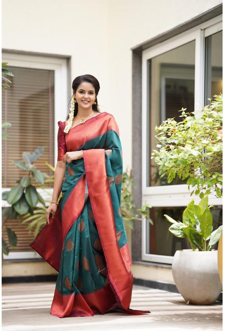 Vamika Weaving Banarasi Jacquard Green Kanjivaram Saree - Distacart
