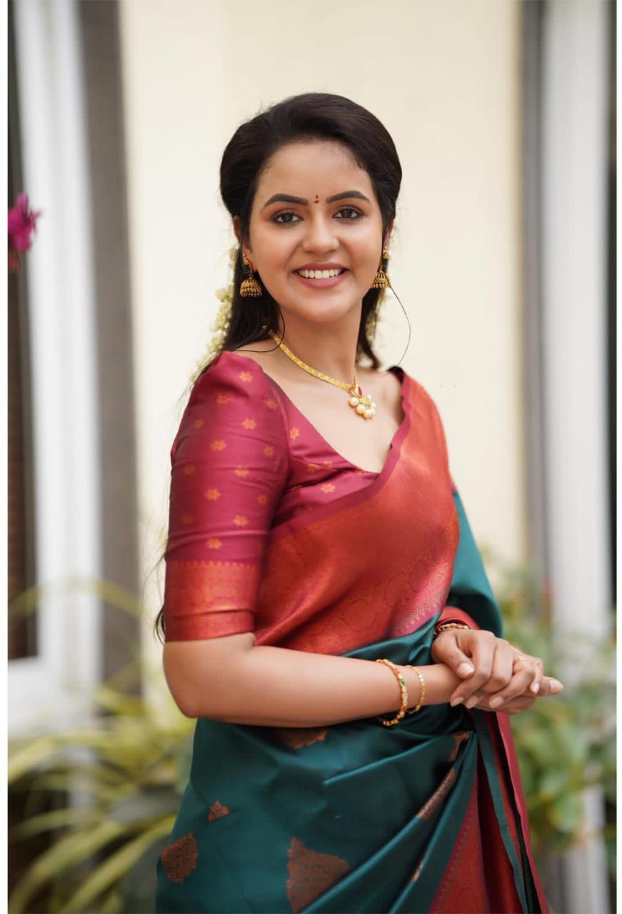 Vamika Weaving Banarasi Jacquard Green Kanjivaram Saree - Distacart