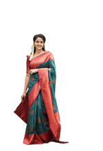 Thumbnail for Vamika Weaving Banarasi Jacquard Green Kanjivaram Saree - Distacart