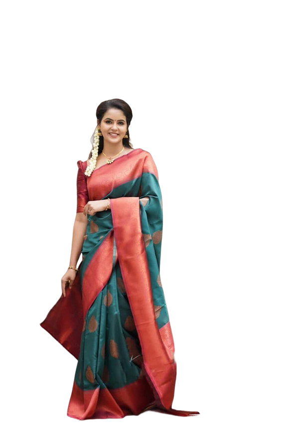 Vamika Weaving Banarasi Jacquard Green Kanjivaram Saree - Distacart