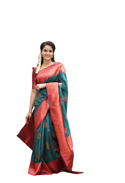 Vamika Weaving Banarasi Jacquard Green Kanjivaram Saree - Distacart
